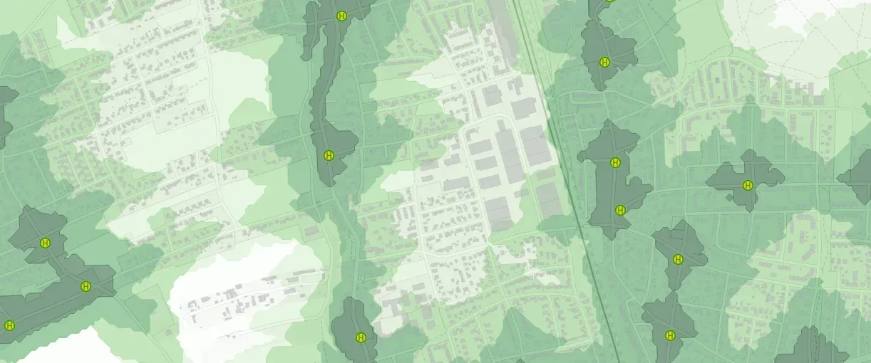 Public transport accessibility catchments across Allach-Untermenzing, 6am-8pm