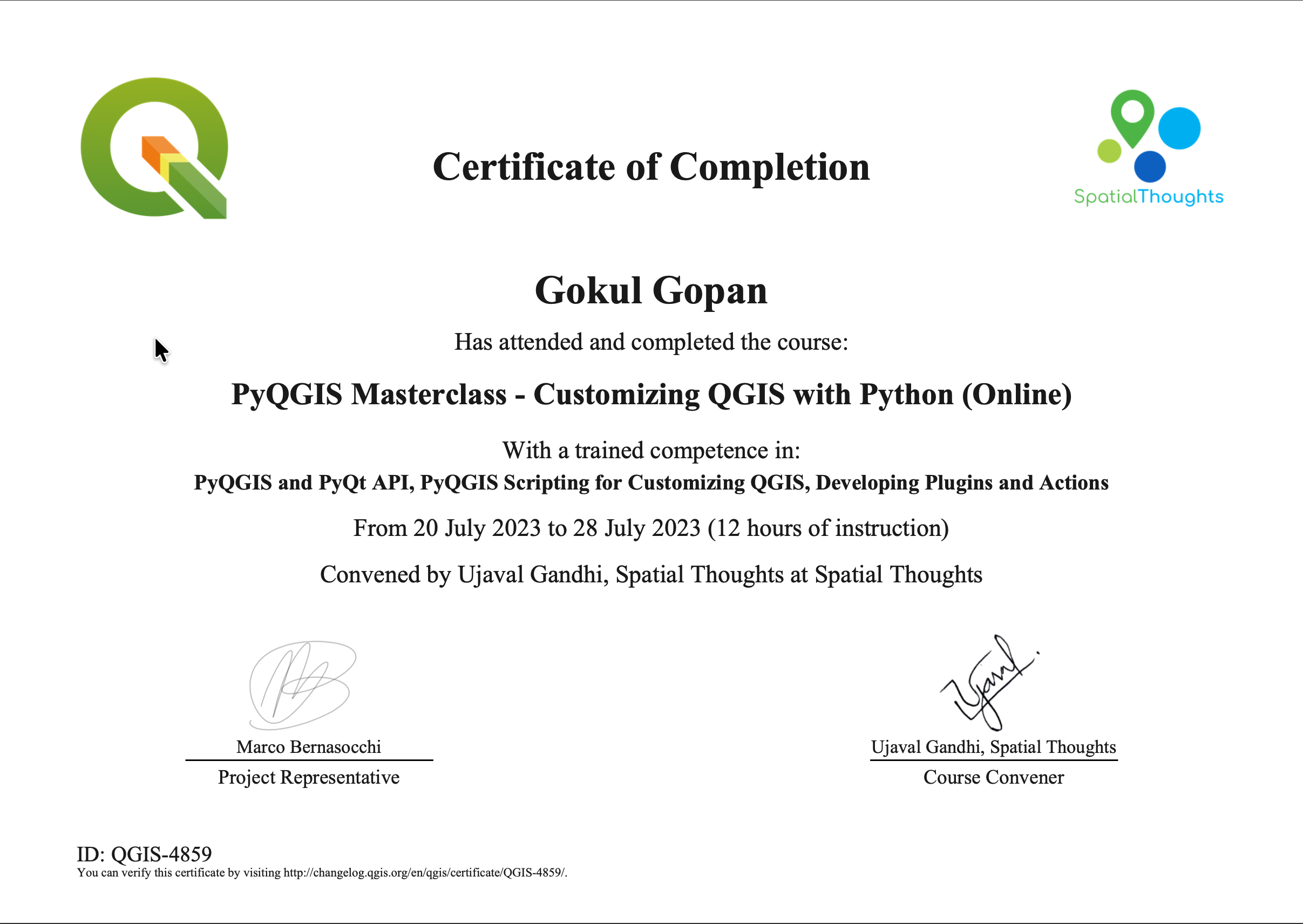 PyQGIS Masterclass Certificate