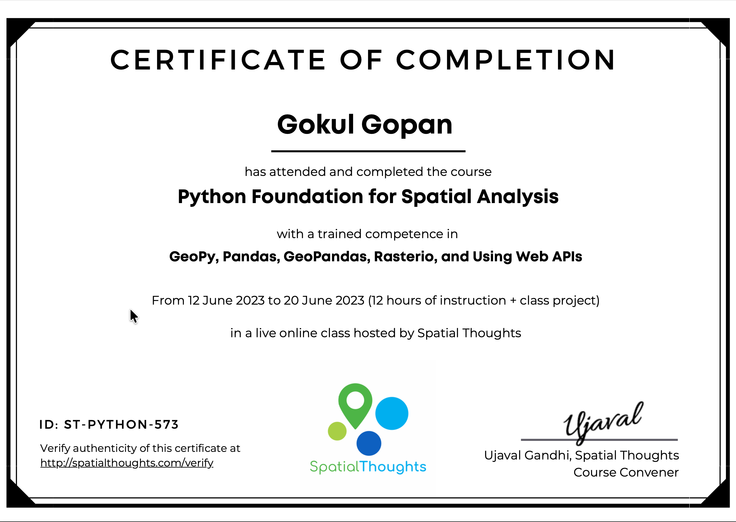 Python Foundation for Spatial Analysis Certificate