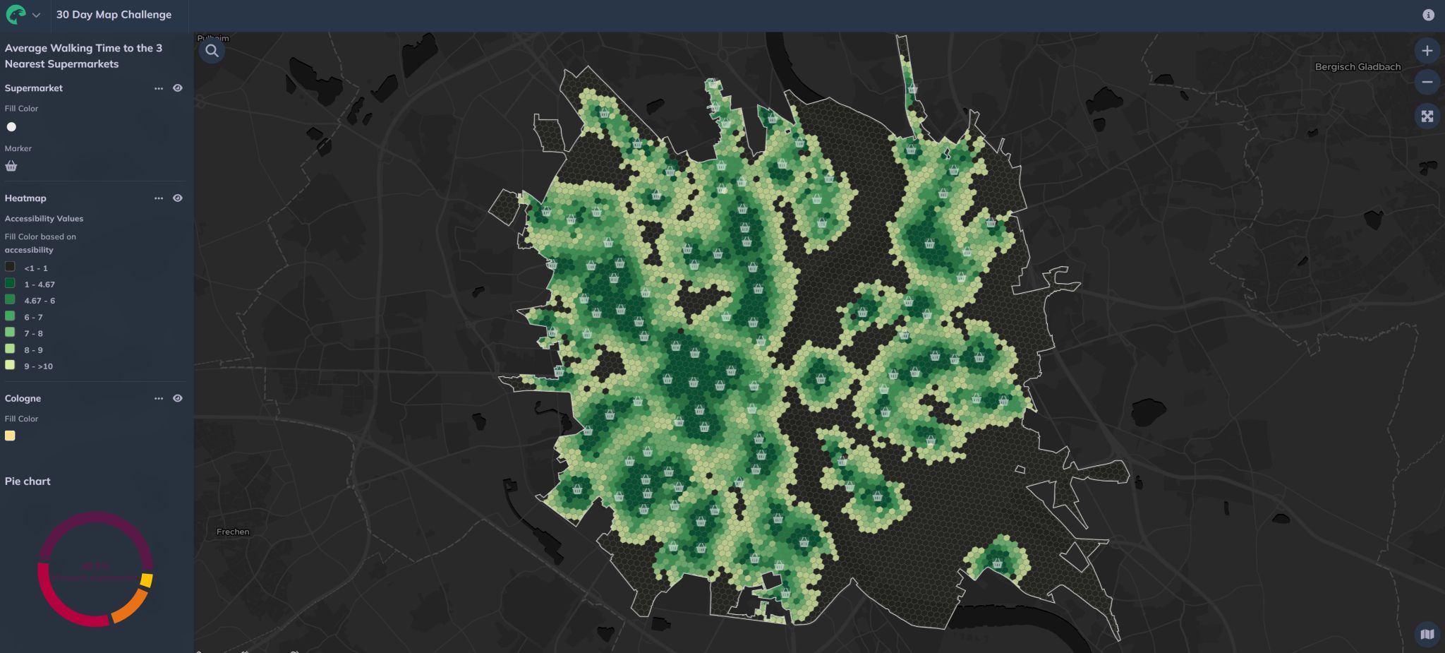Cologne Supermarket Accessibility Hexagon Map