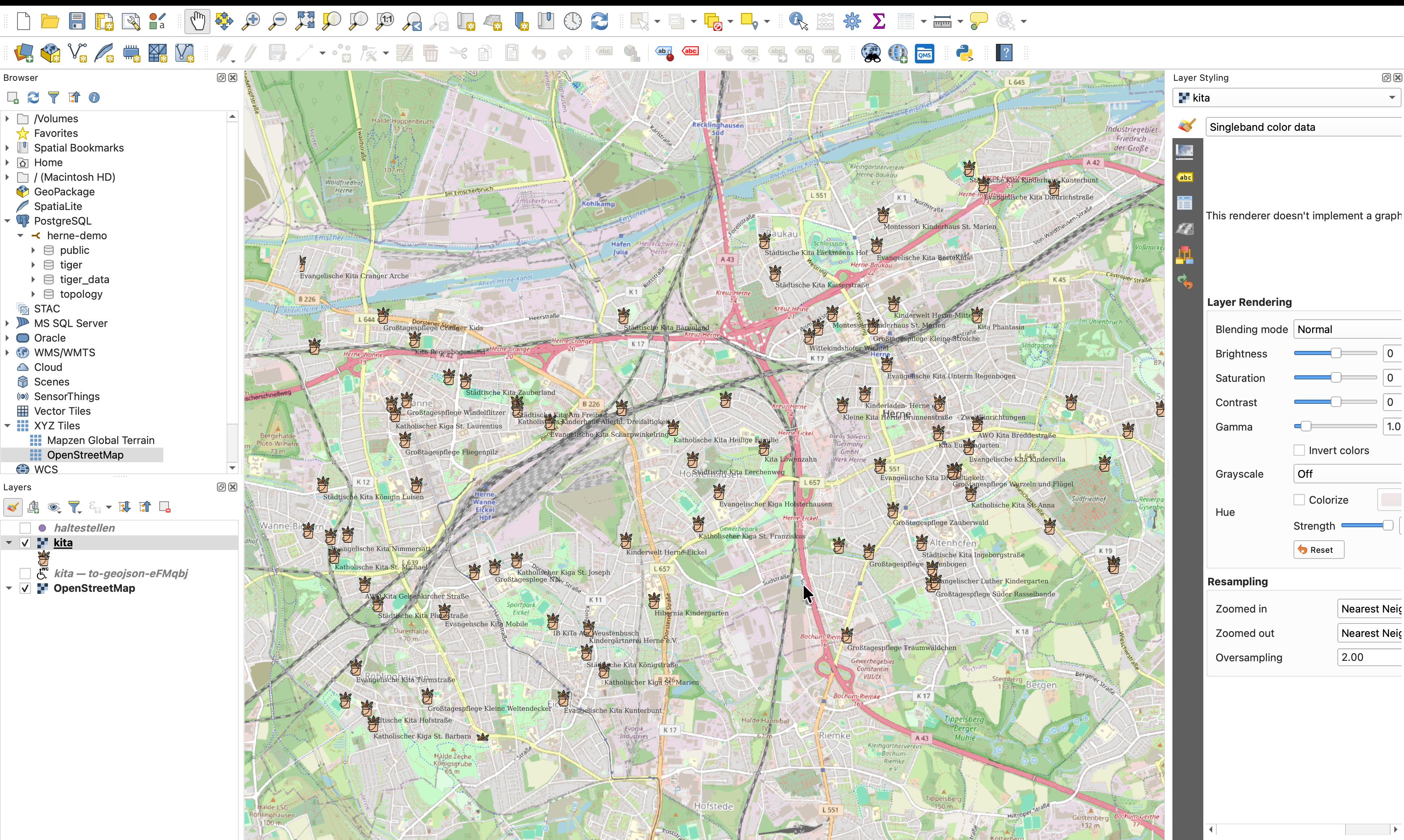 Local WebGIS study: municipal childcare data served in QGIS Desktop