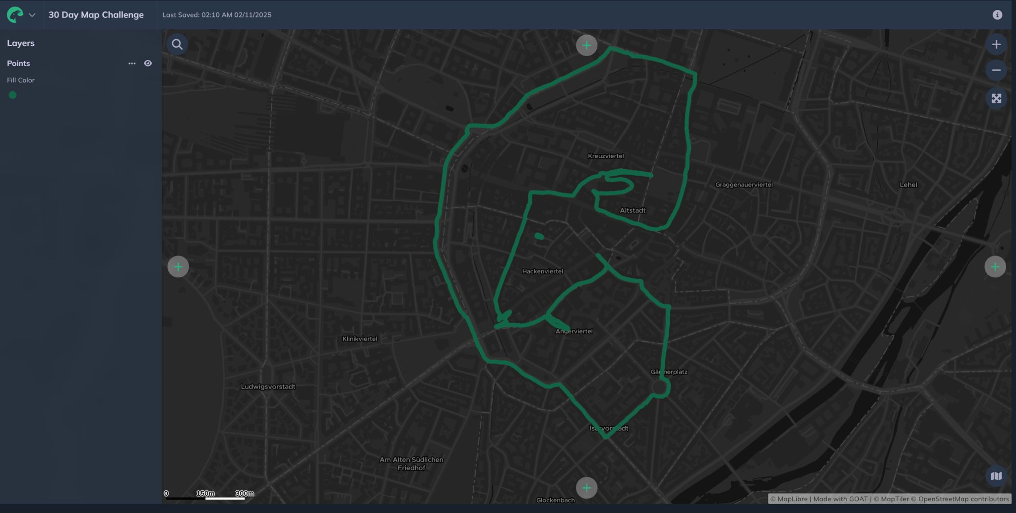 Sketch of GOAT route around Marienplatz Munich